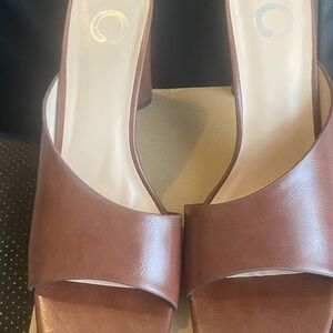 Worn Once! Open toe high block heel pumps. Size 10